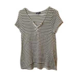 Freshman 1996 Olive and White Striped Lace-Up Short Sleeve Tee